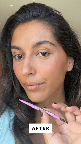 Gutierrez after applying the Kosas Brow Pop Nano