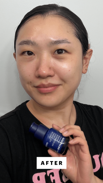 Han after applying the Innisfree Retinol Green Tea PDRN Firming Serum