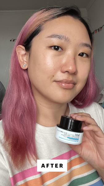 Han after applying the Belif True Cream Aqua Bomb